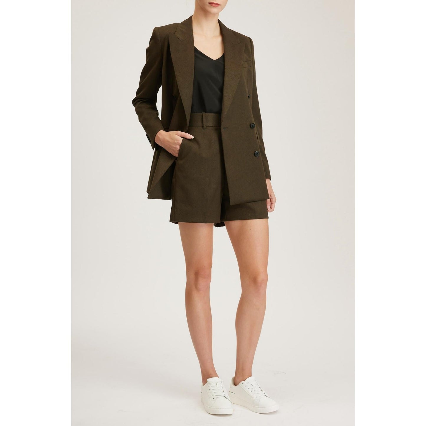 Women Bristol Jacket - Classic Double Breasted Suit Jacket in Khaki
