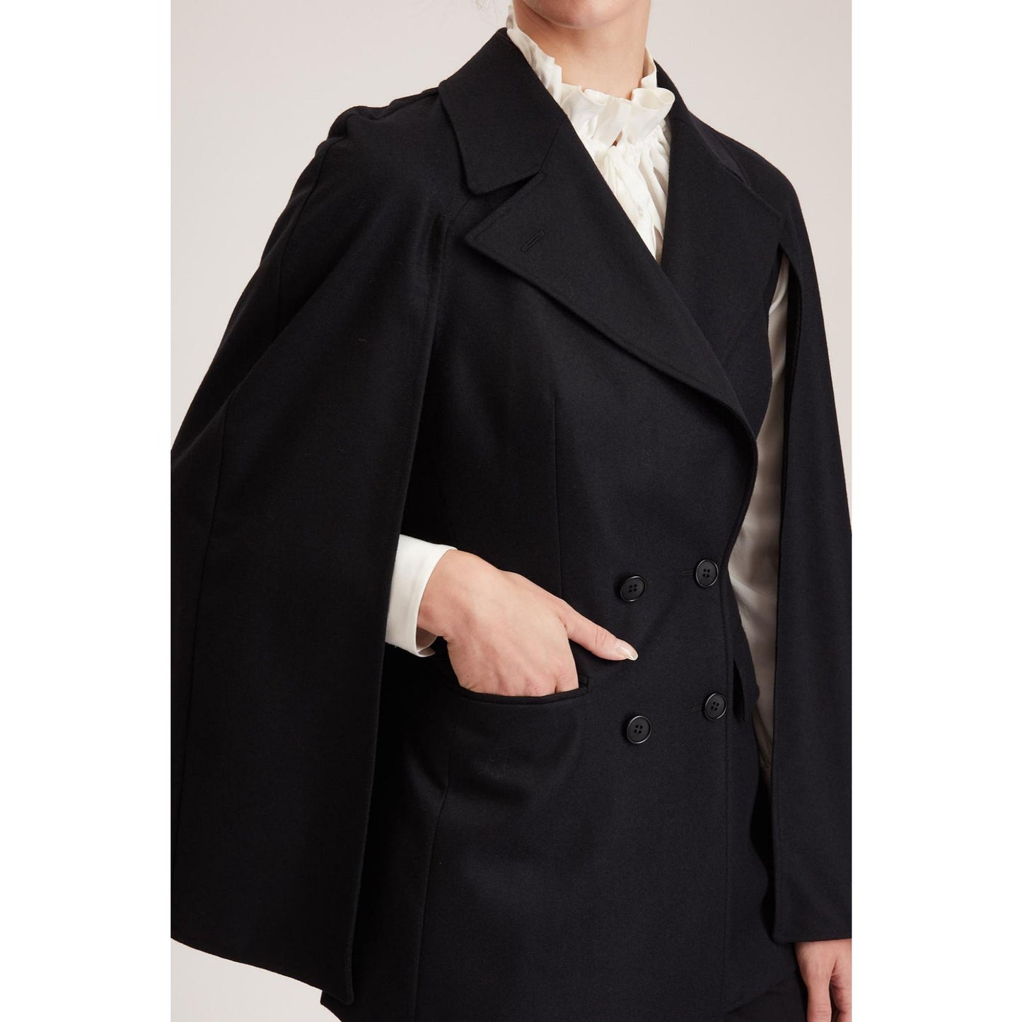 Women Devon Jacket - Double Breasted, Sleeveless Jacket /Cape - Black