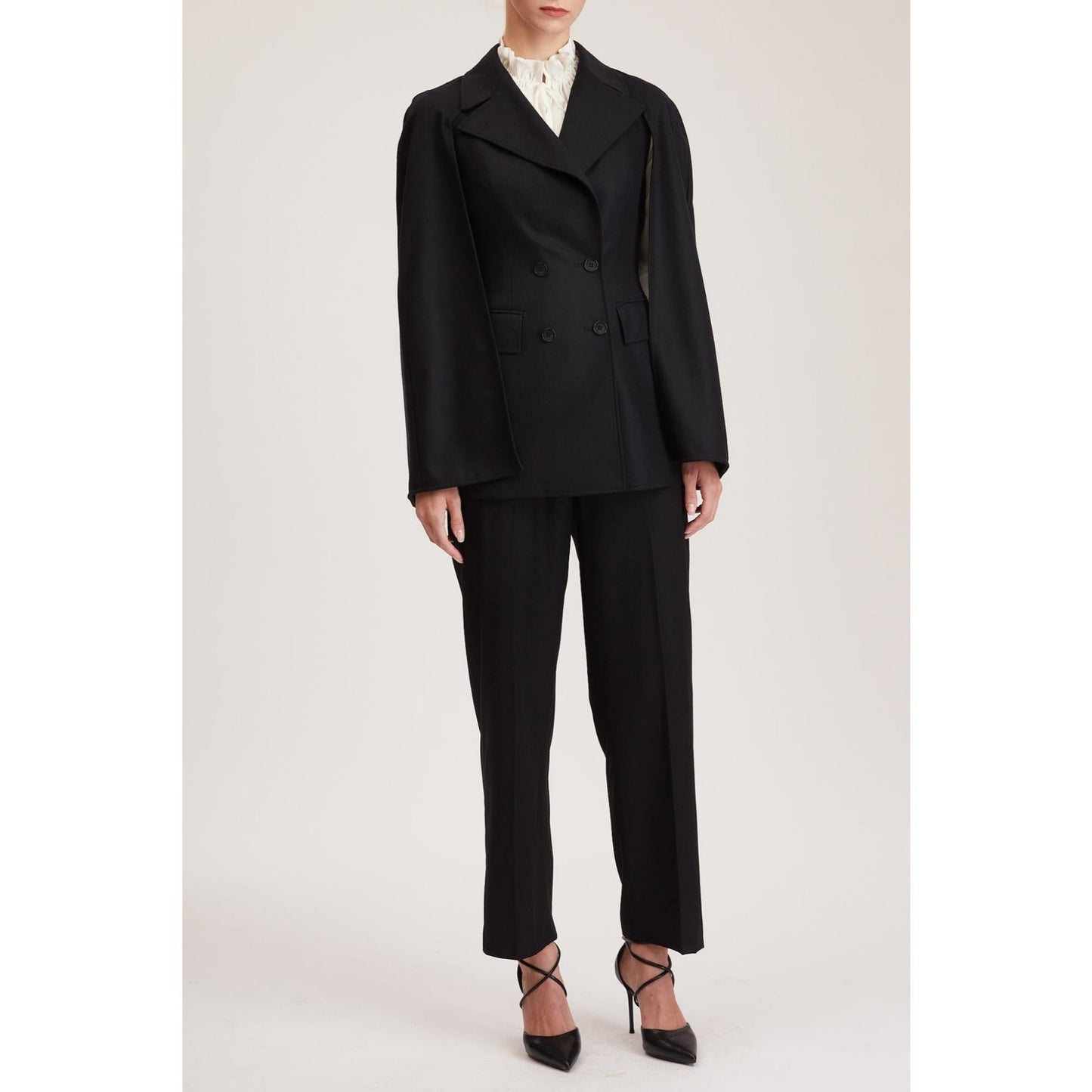 Women Devon Jacket - Double Breasted, Sleeveless Jacket /Cape - Black