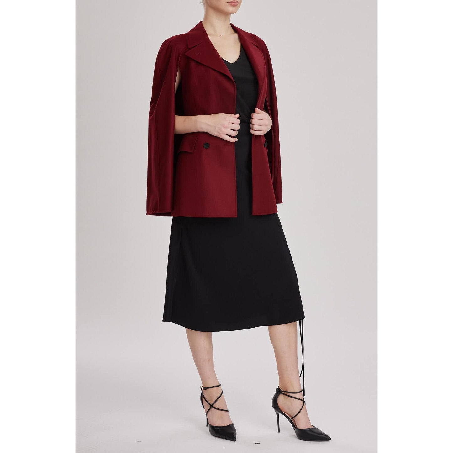 Women Devon Jacket - Double Breasted, Sleeveless Jacket /Cape in Red Wine Wool