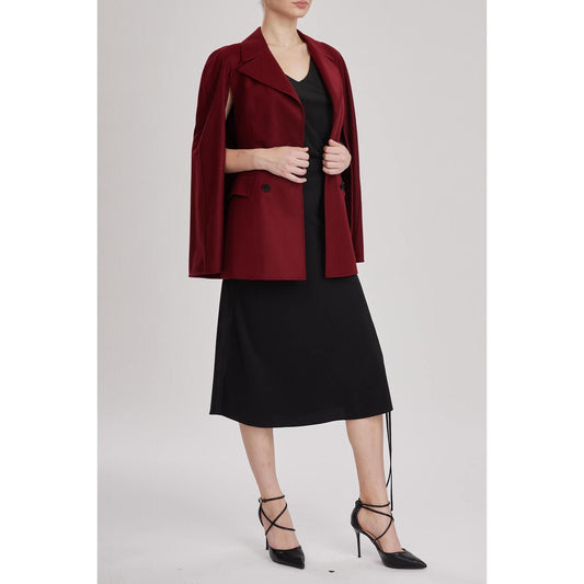 Women Devon Jacket - Double Breasted, Sleeveless Jacket /Cape in Red Wine Wool