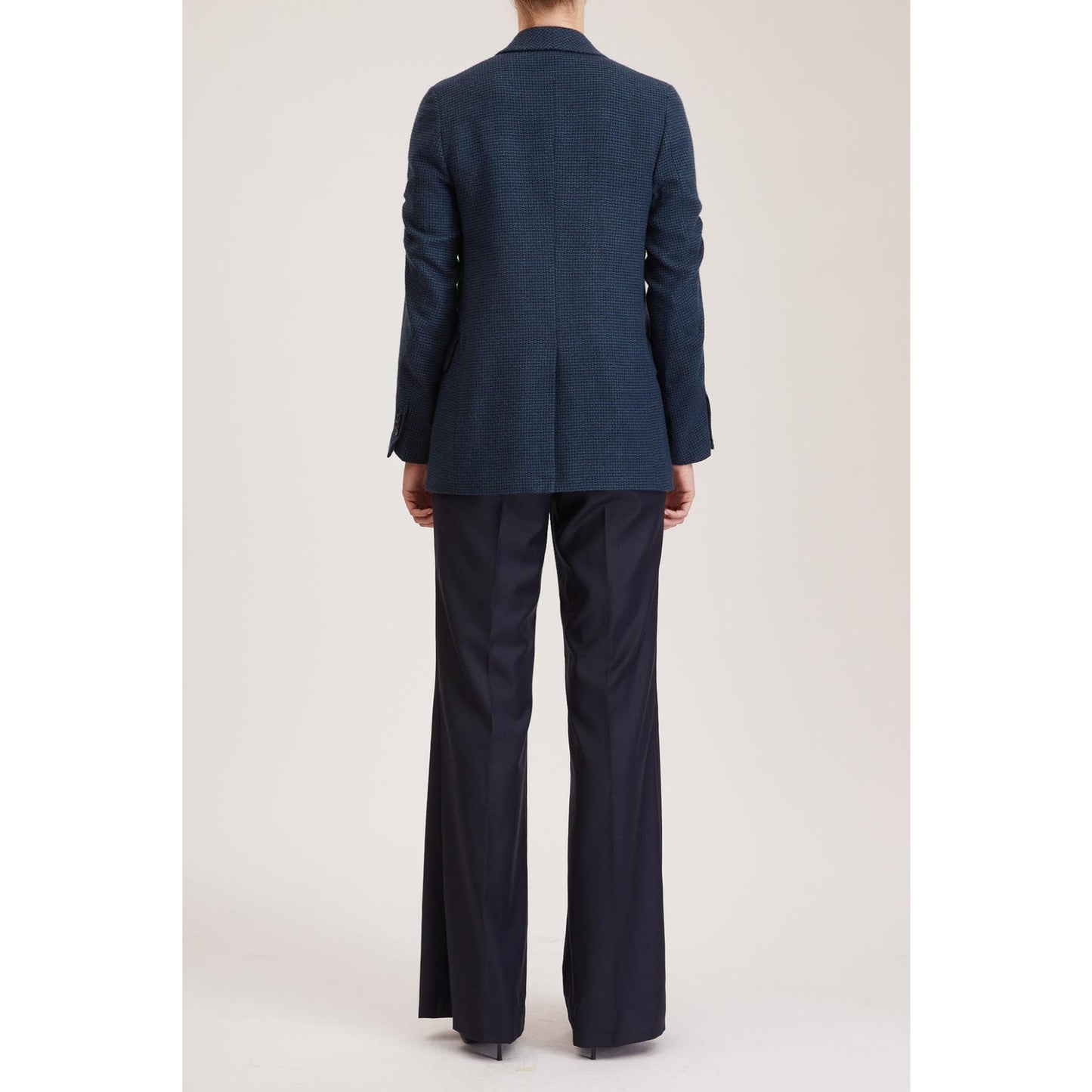 Women Kingston Jacket - Relaxed Fit, Double Breasted Jacket in Denim Blue Basketweave