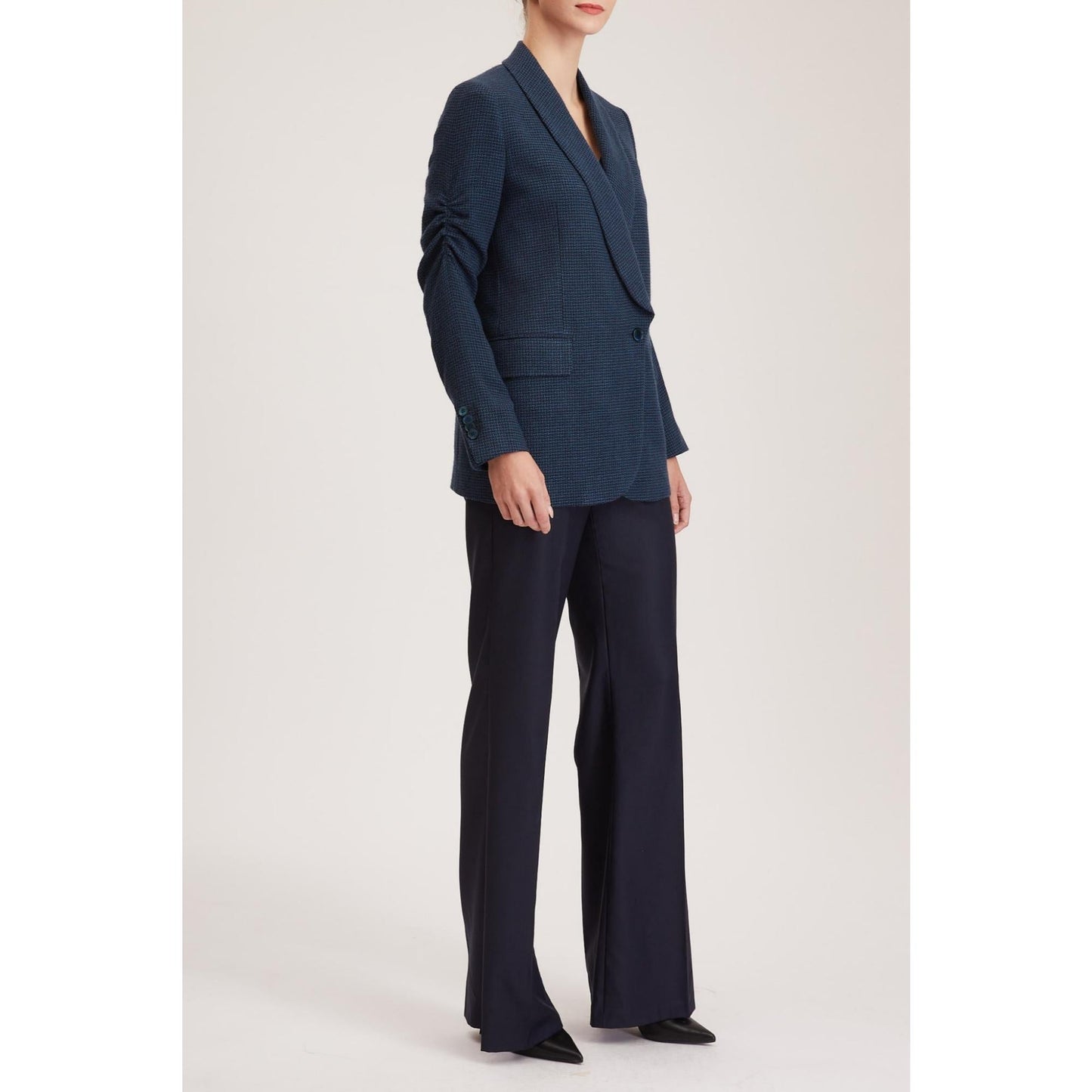 Women Kingston Jacket - Relaxed Fit, Double Breasted Jacket in Denim Blue Basketweave