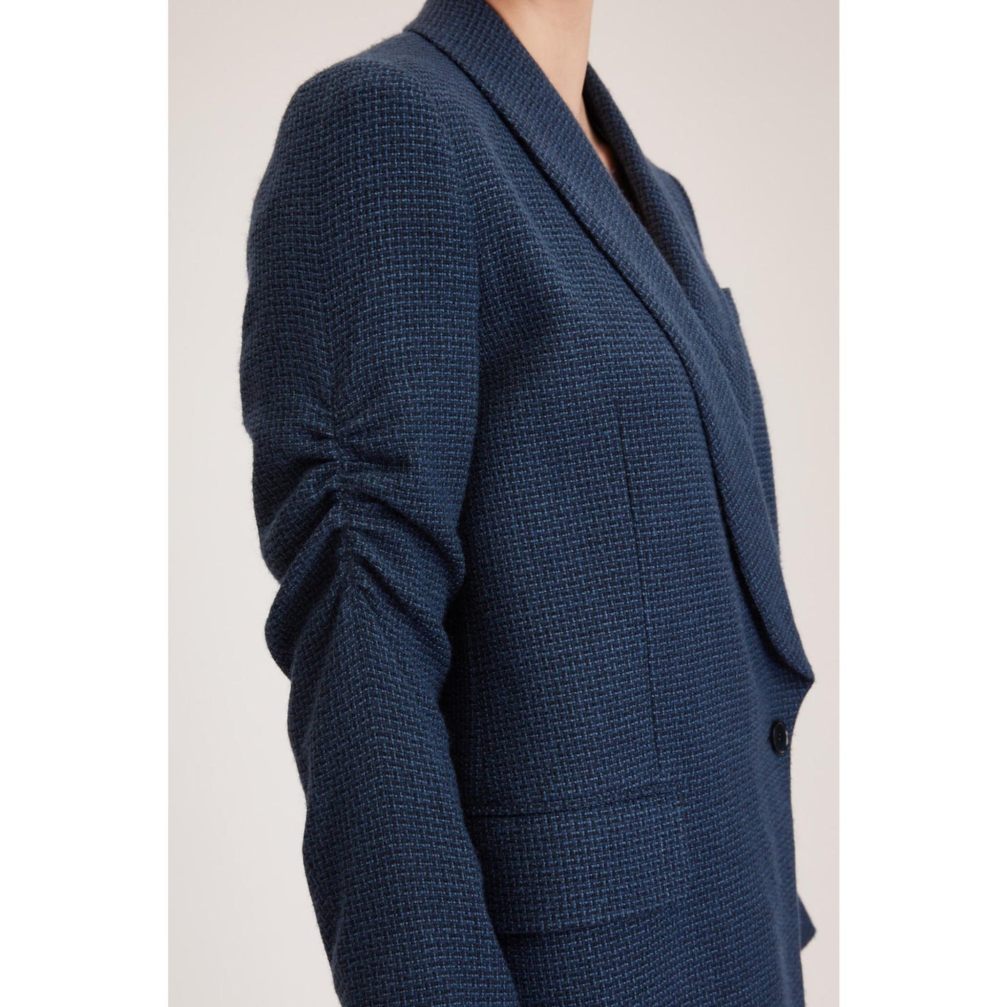 Women Kingston Jacket - Relaxed Fit, Double Breasted Jacket in Denim Blue Basketweave
