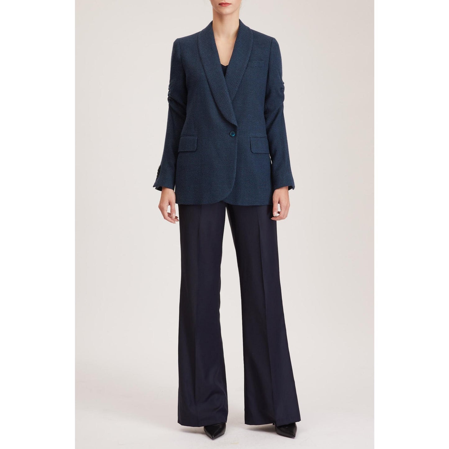 Women Kingston Jacket - Relaxed Fit, Double Breasted Jacket in Denim Blue Basketweave