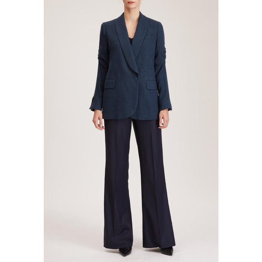 Women Kingston Jacket - Relaxed Fit, Double Breasted Jacket in Denim Blue Basketweave