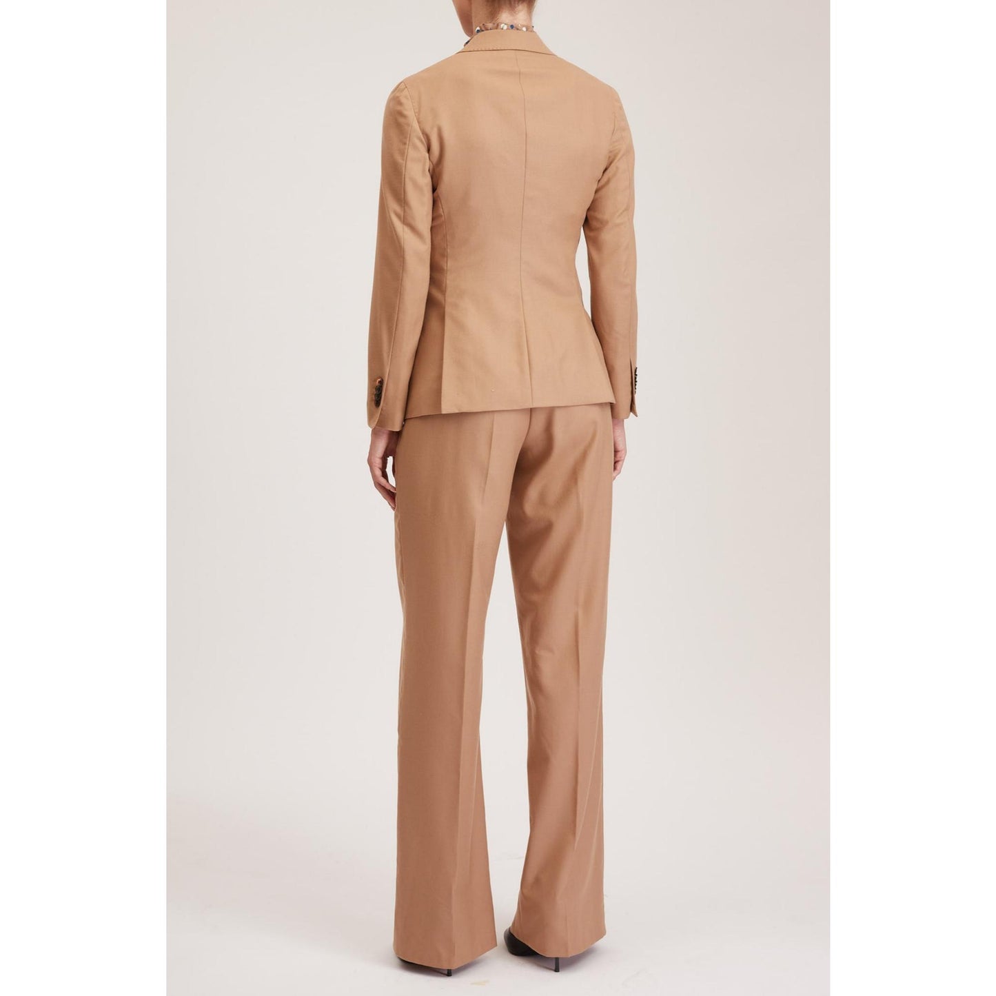 Women Norwich Jacket - Double Breasted Slim Fit Suit Jacket in Beige Wool