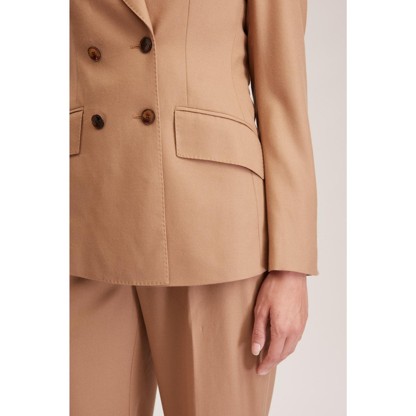 Women Norwich Jacket - Double Breasted Slim Fit Suit Jacket in Beige Wool