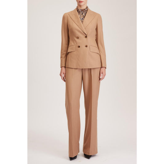 Women Norwich Jacket - Double Breasted Slim Fit Suit Jacket in Beige Wool