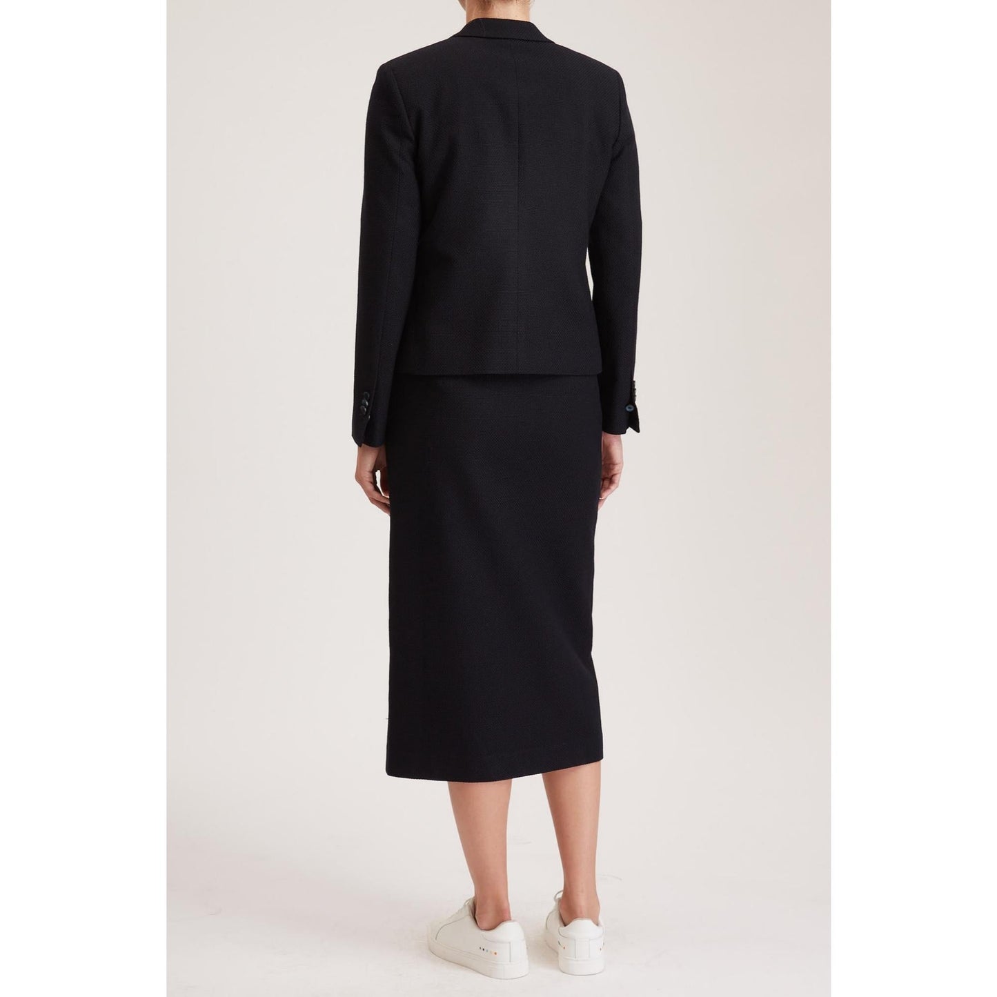 Women Oviedo Jacket - Double Breasted Suit Jacket in Navy Basketweave