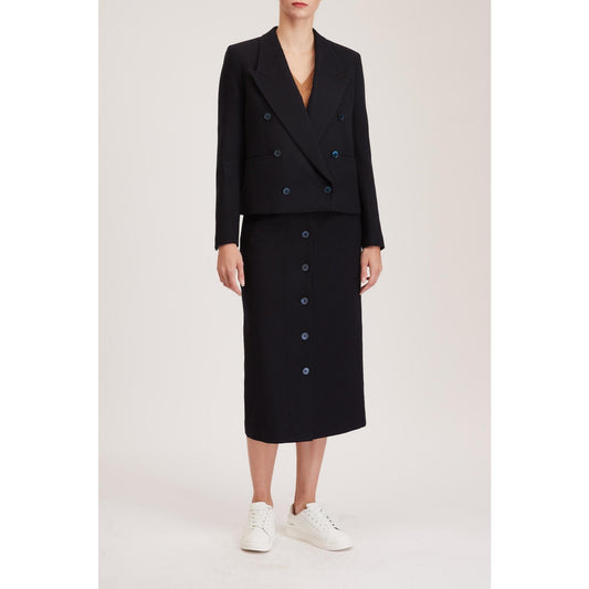 Women Oviedo Jacket - Double Breasted Suit Jacket in Navy Basketweave