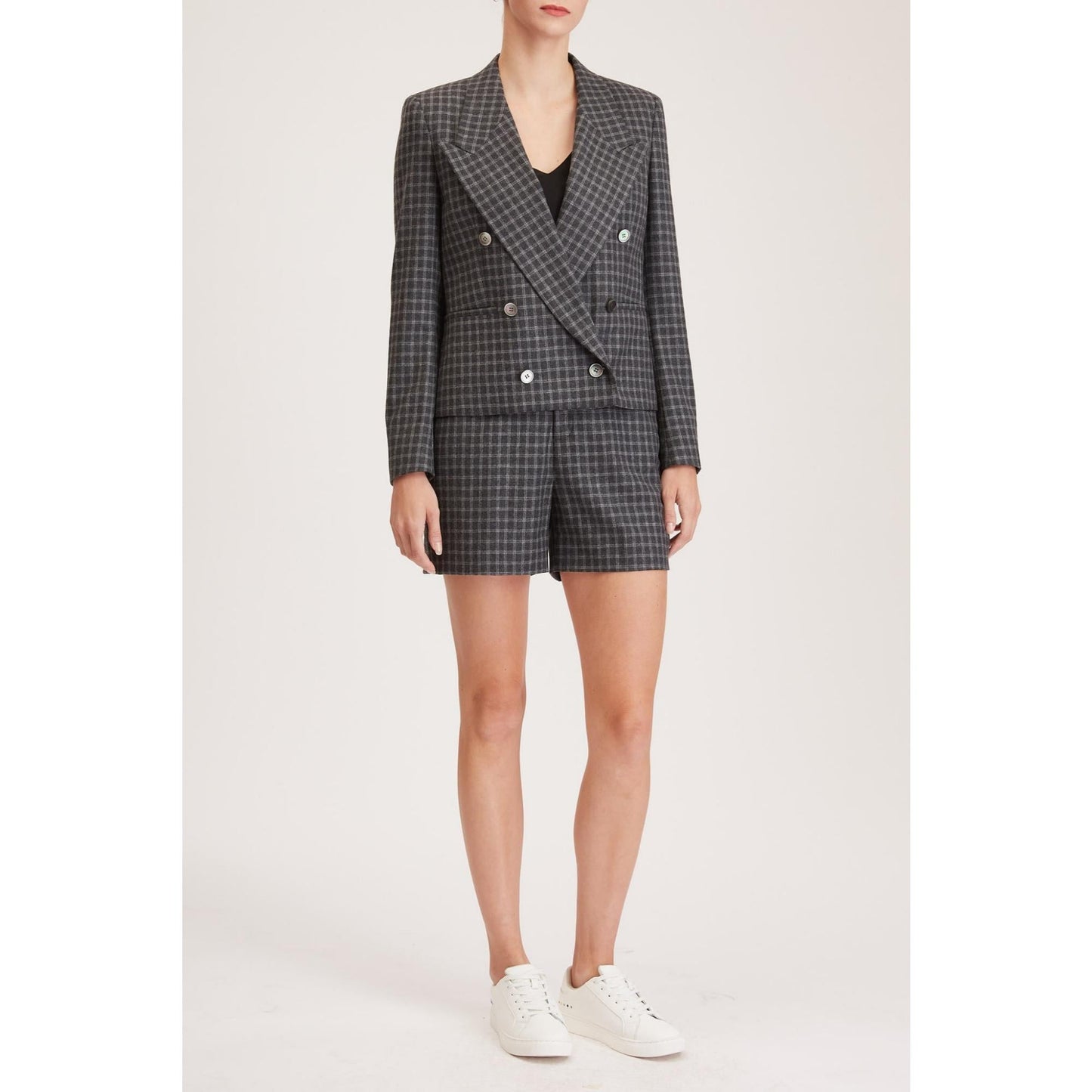Women Oviedo Jacket - Peaked Lapels, Double Breasted Jacket in Navy - Dark Grey