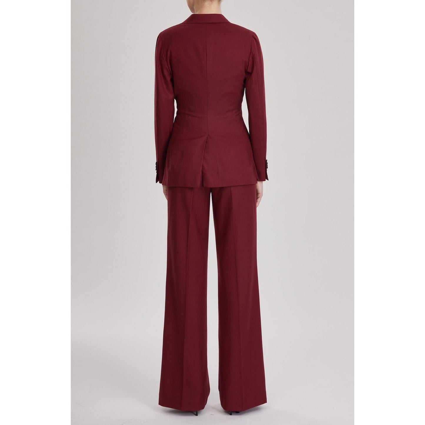 Women Oxford Jacket - Double Breasted Suit Jacket in Red Wine Wool Crepe