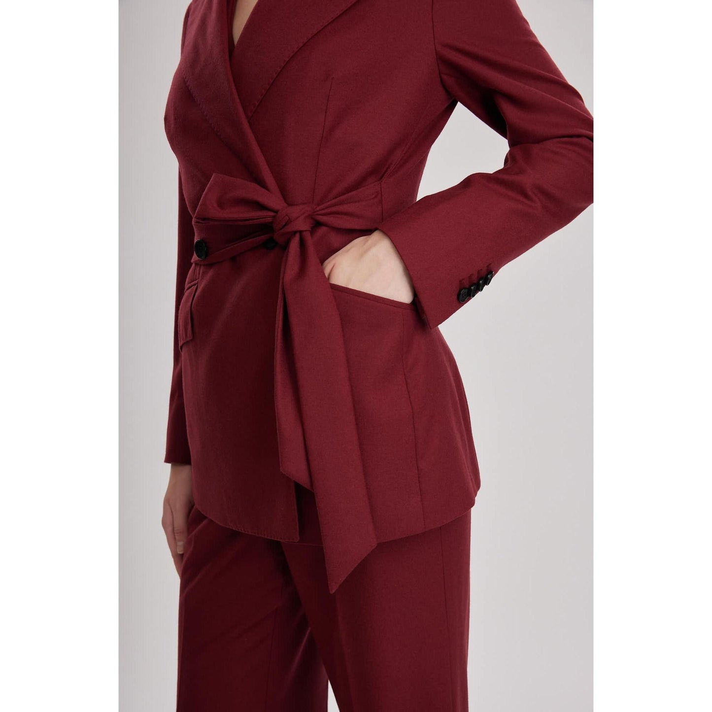Women Oxford Jacket - Double Breasted Suit Jacket in Red Wine Wool Crepe