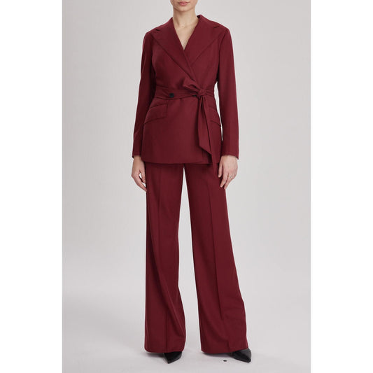 Women Oxford Jacket - Double Breasted Suit Jacket in Red Wine Wool Crepe