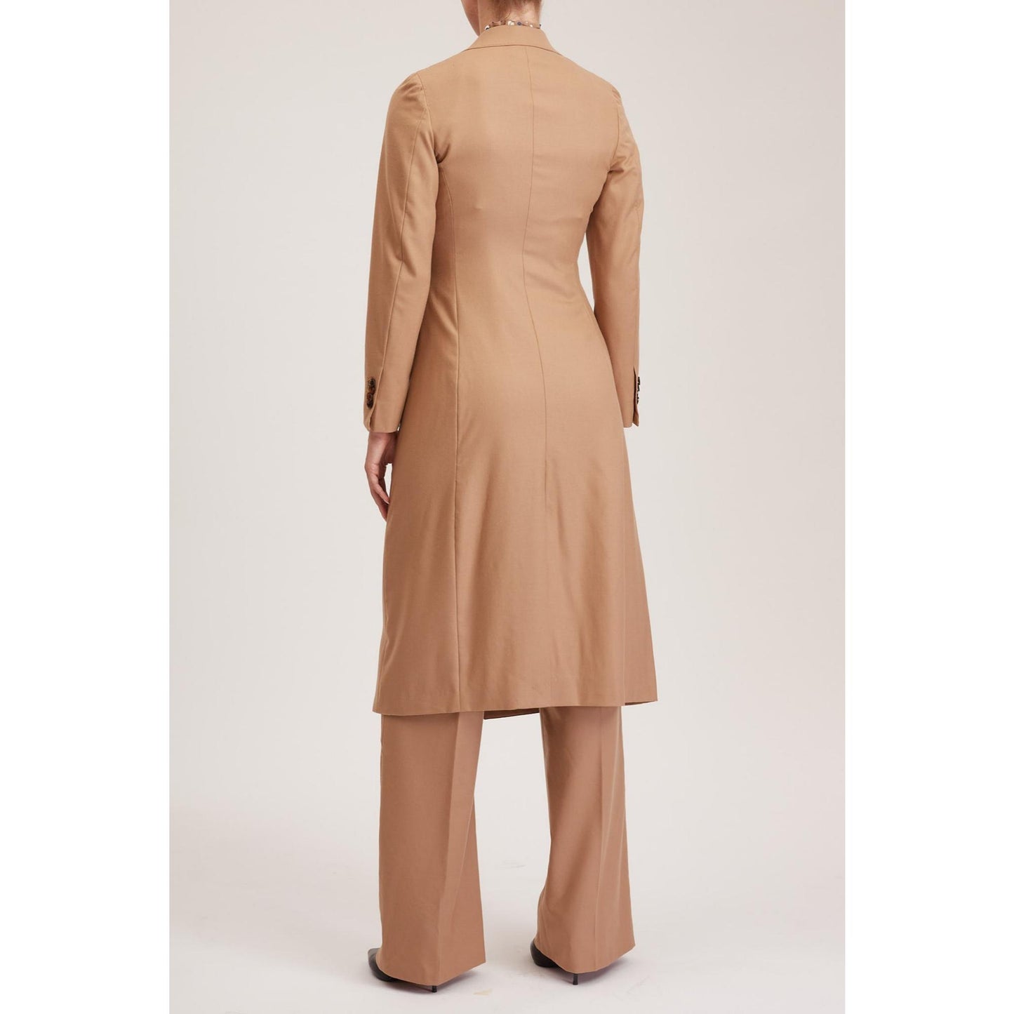 Women Darlington Jacket - Double Breasted Long Suit Jacket in Pure Beige Wool