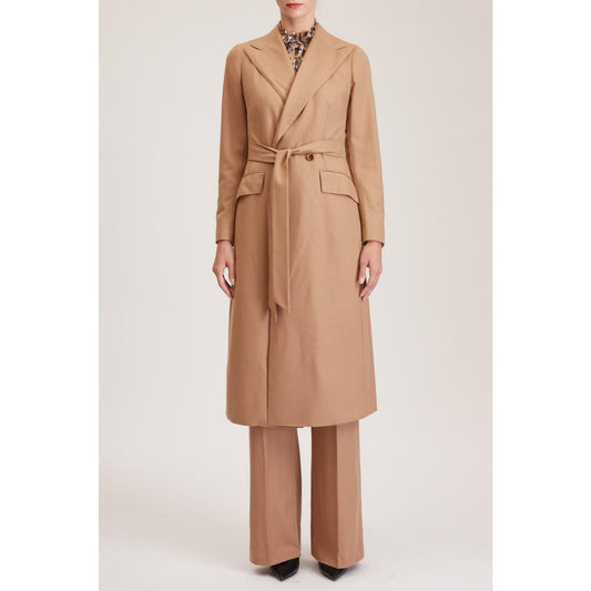 Women Darlington Jacket - Double Breasted Long Suit Jacket in Pure Beige Wool