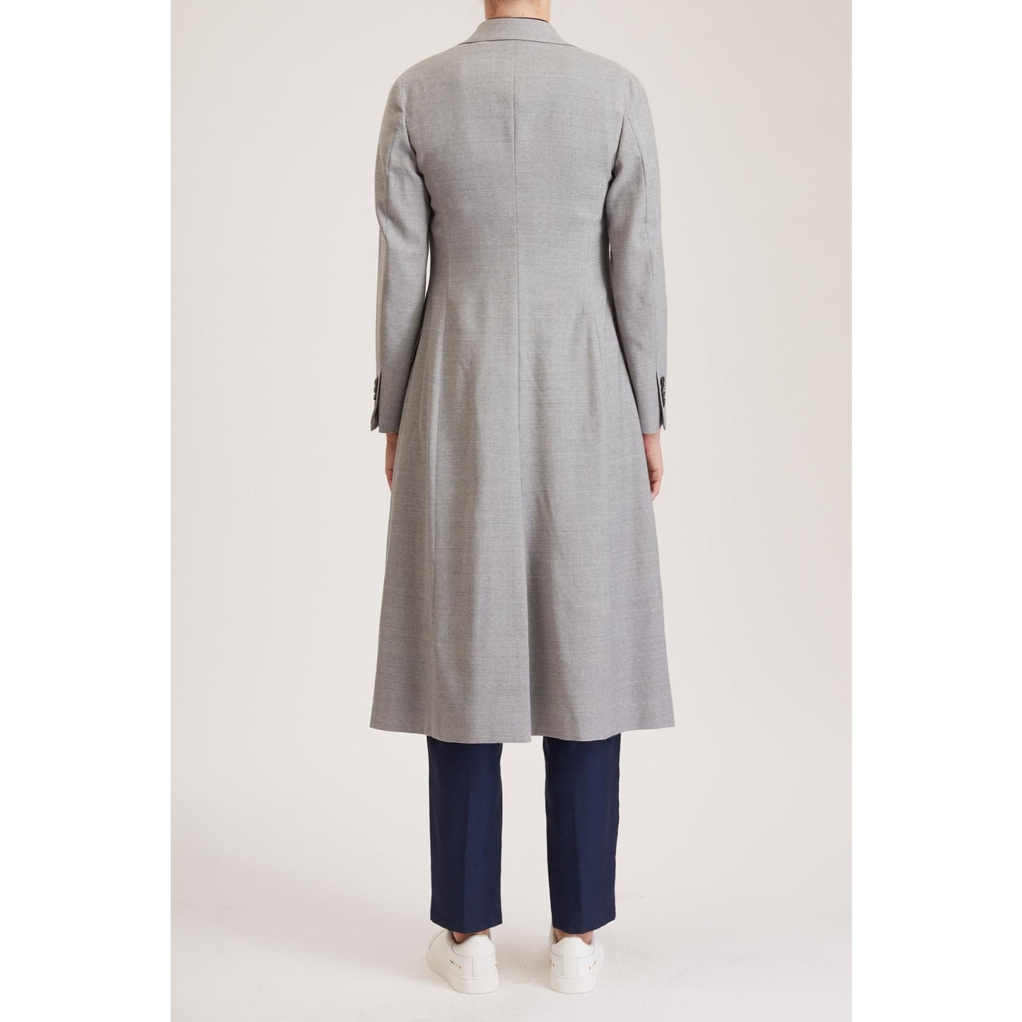 Women Darlington Jacket - Double Breasted Long Jacket in Light Grey Pure Wool