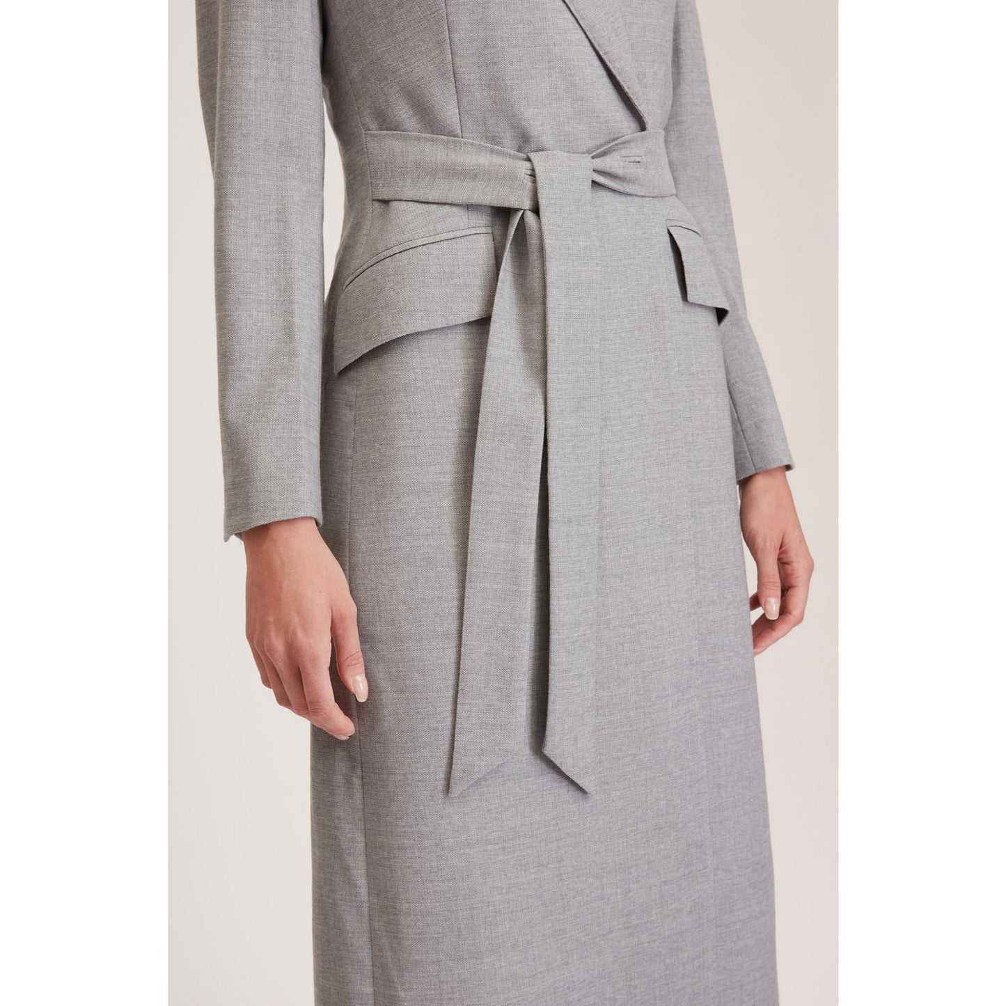 Women Darlington Jacket - Double Breasted Long Jacket in Light Grey Pure Wool