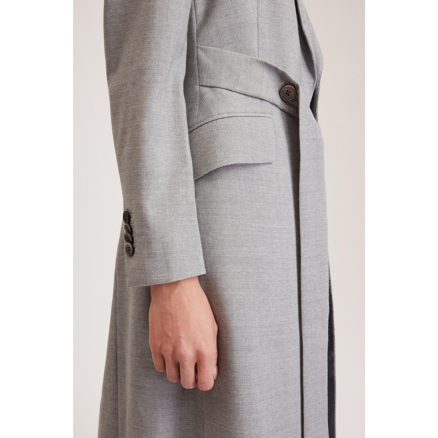 Women Darlington Jacket - Double Breasted Long Jacket in Light Grey Pure Wool