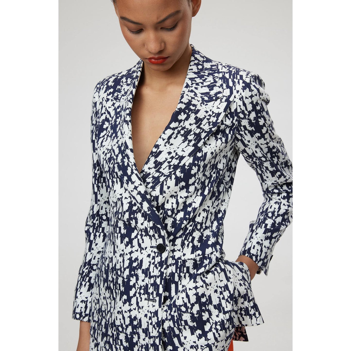 Women Alessandria Jacket - Classic Double Breasted Suit Jacket in Floral Navy Print