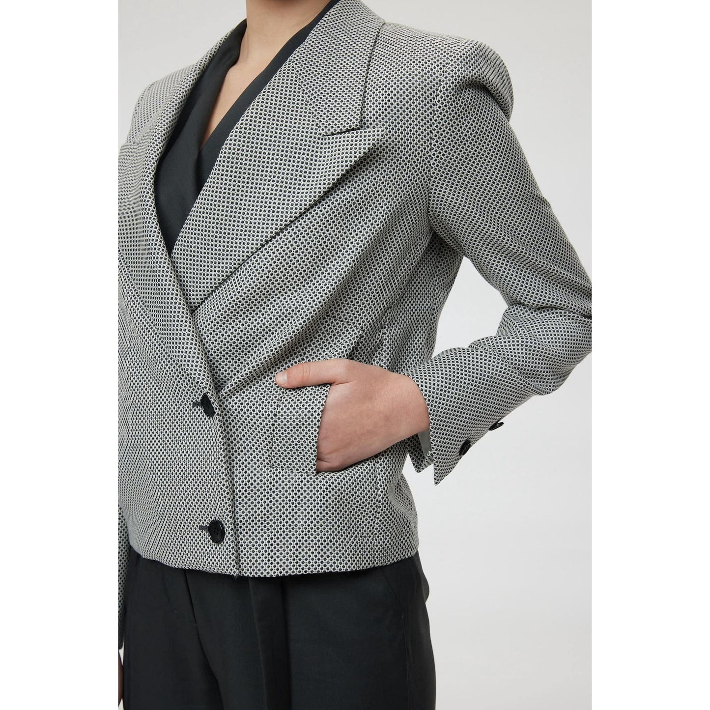 Women Milano Jacket - Short Suit Jacket in Black & White Birdseye