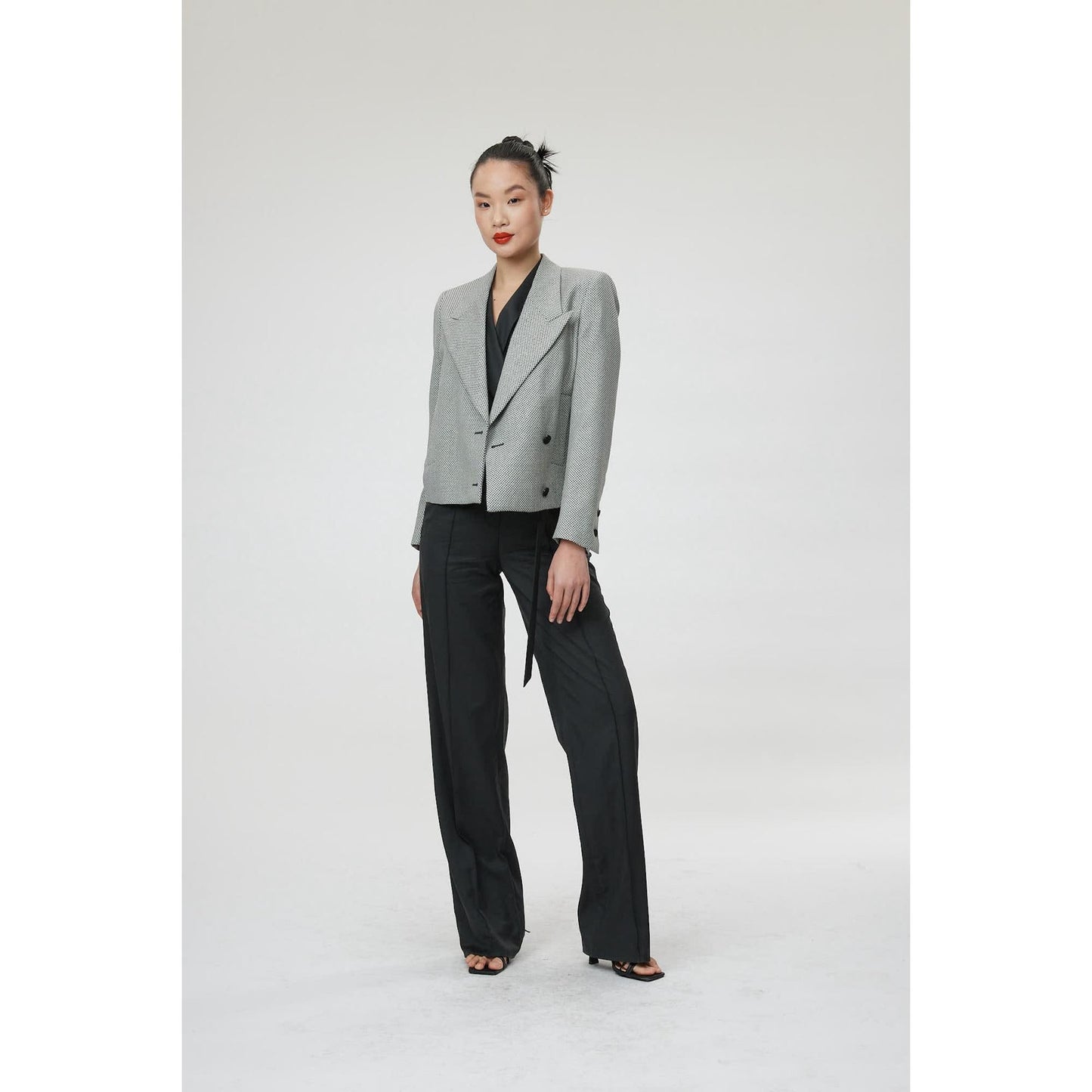 Women Milano Jacket - Short Suit Jacket in Black & White Birdseye