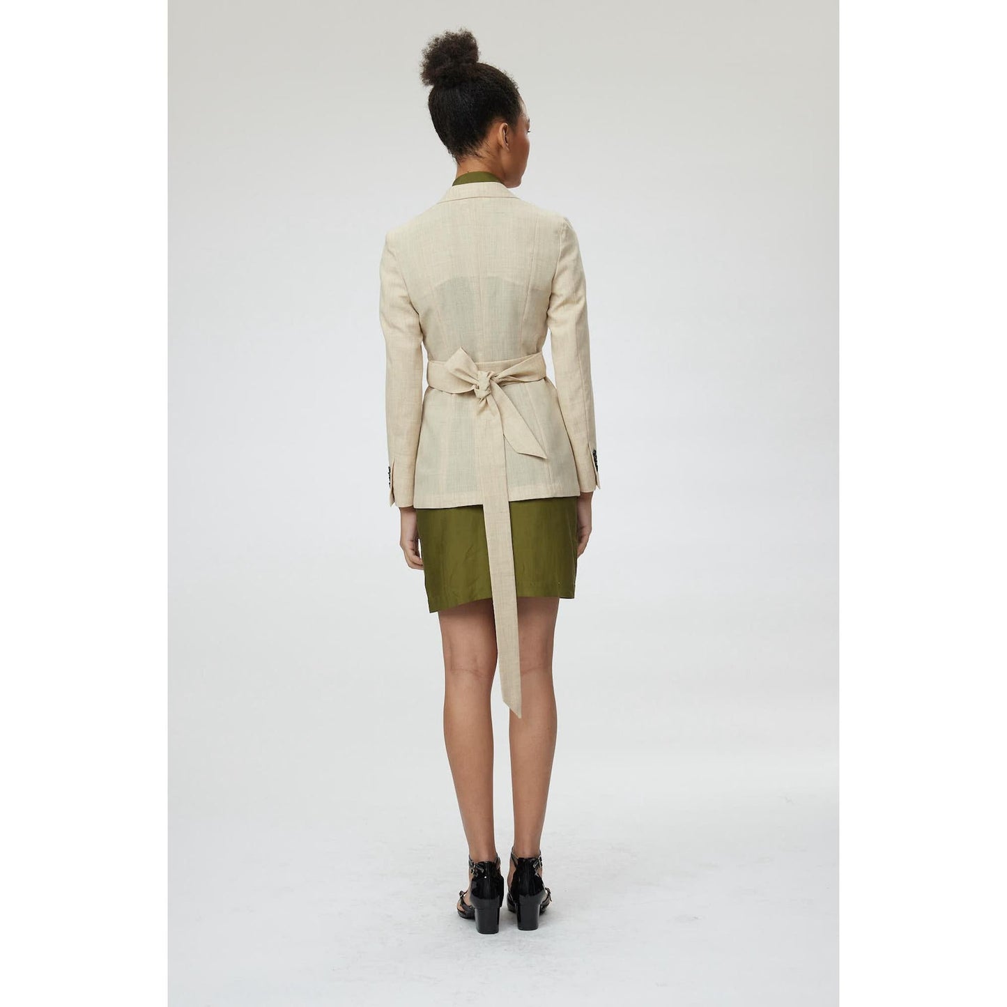 Women Montpellier Jacket - Slim Fit One Button Belted Suit Jacket in Sand - Beige