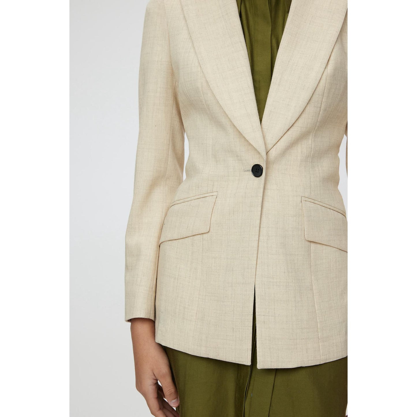 Women Montpellier Jacket - Slim Fit One Button Belted Suit Jacket in Sand - Beige