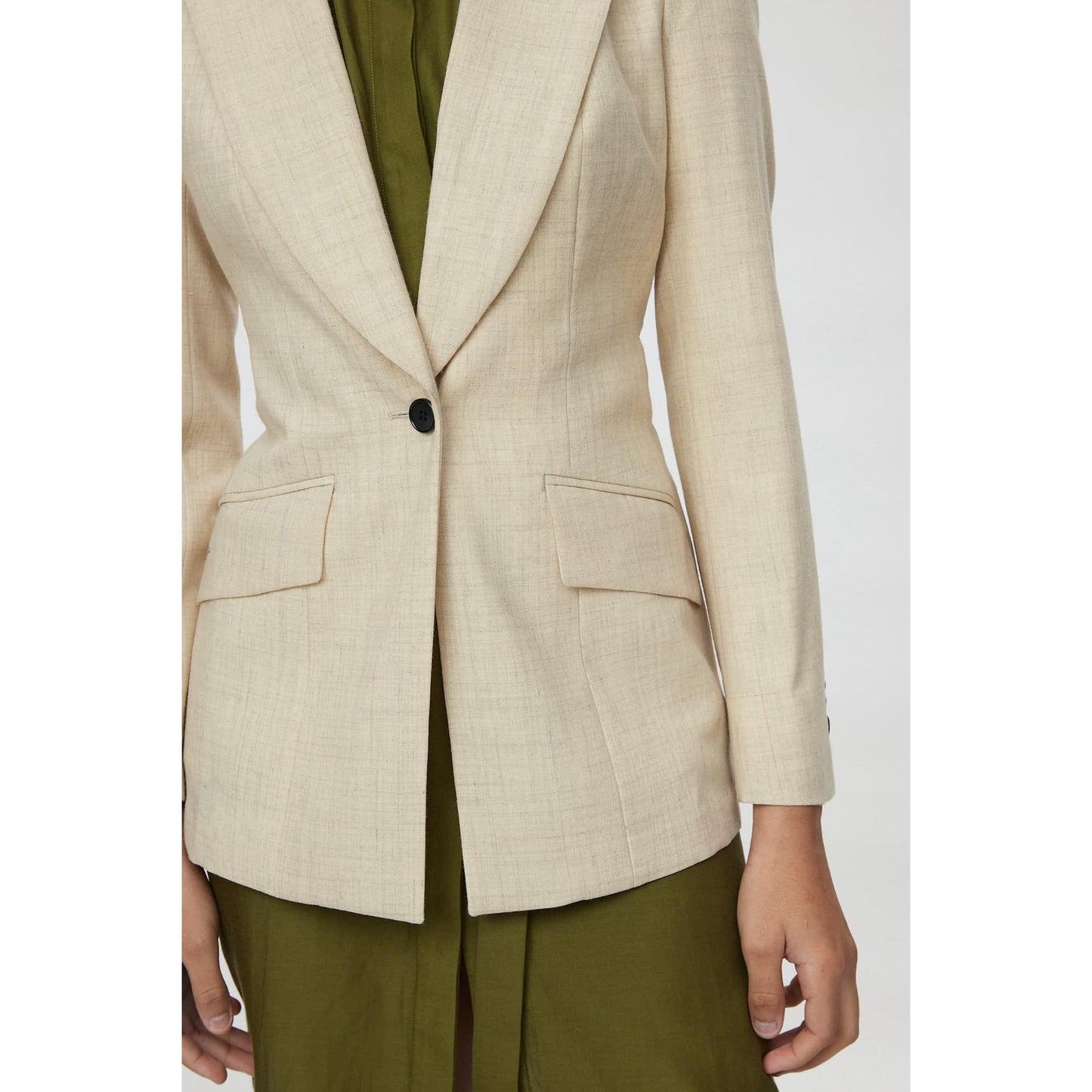 Women Montpellier Jacket - Slim Fit One Button Belted Suit Jacket in Sand - Beige