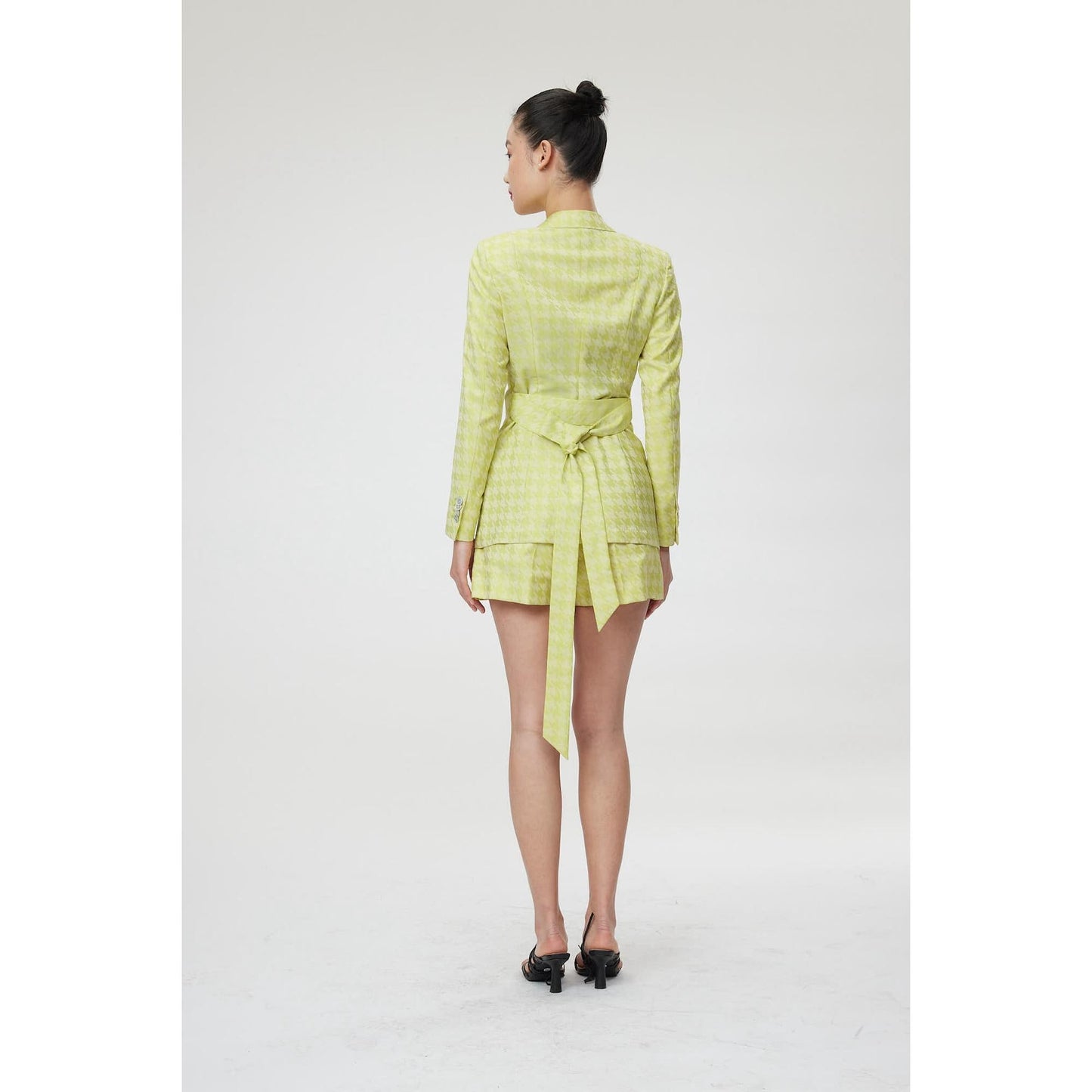 Women Montpellier Jacket - Slim Fit One Button Belted Suit Jacket in Lime Green