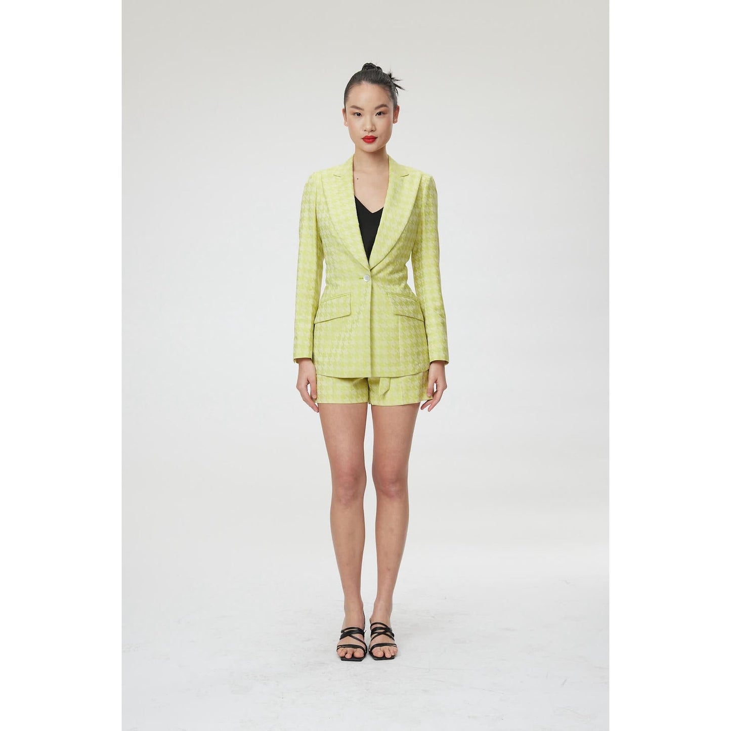 Women Montpellier Jacket - Slim Fit One Button Belted Suit Jacket in Lime Green
