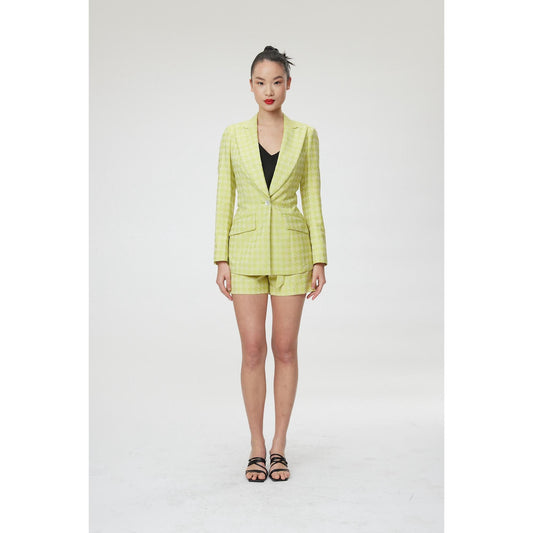 Women Montpellier Jacket - Slim Fit One Button Belted Suit Jacket in Lime Green