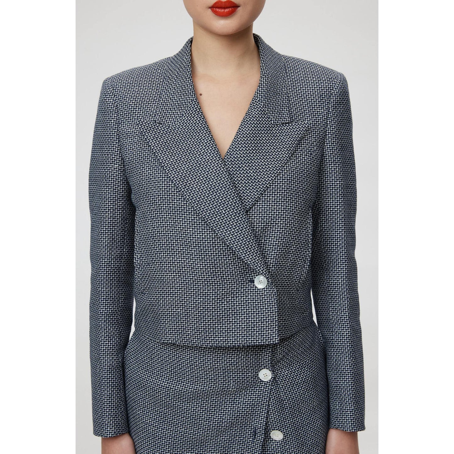 Women Verona Jacket- Cropped Jacket in Navy/White Tweed