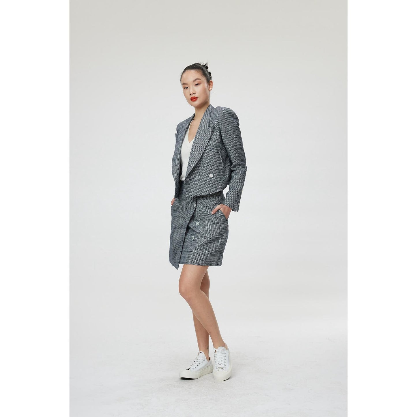 Women Verona Jacket- Cropped Jacket in Navy/White Tweed