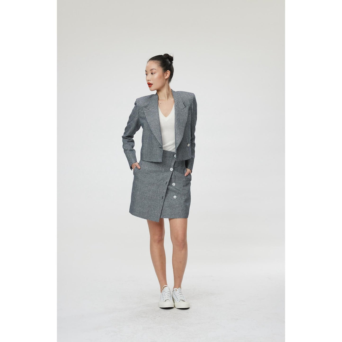 Women Verona Jacket- Cropped Jacket in Navy/White Tweed