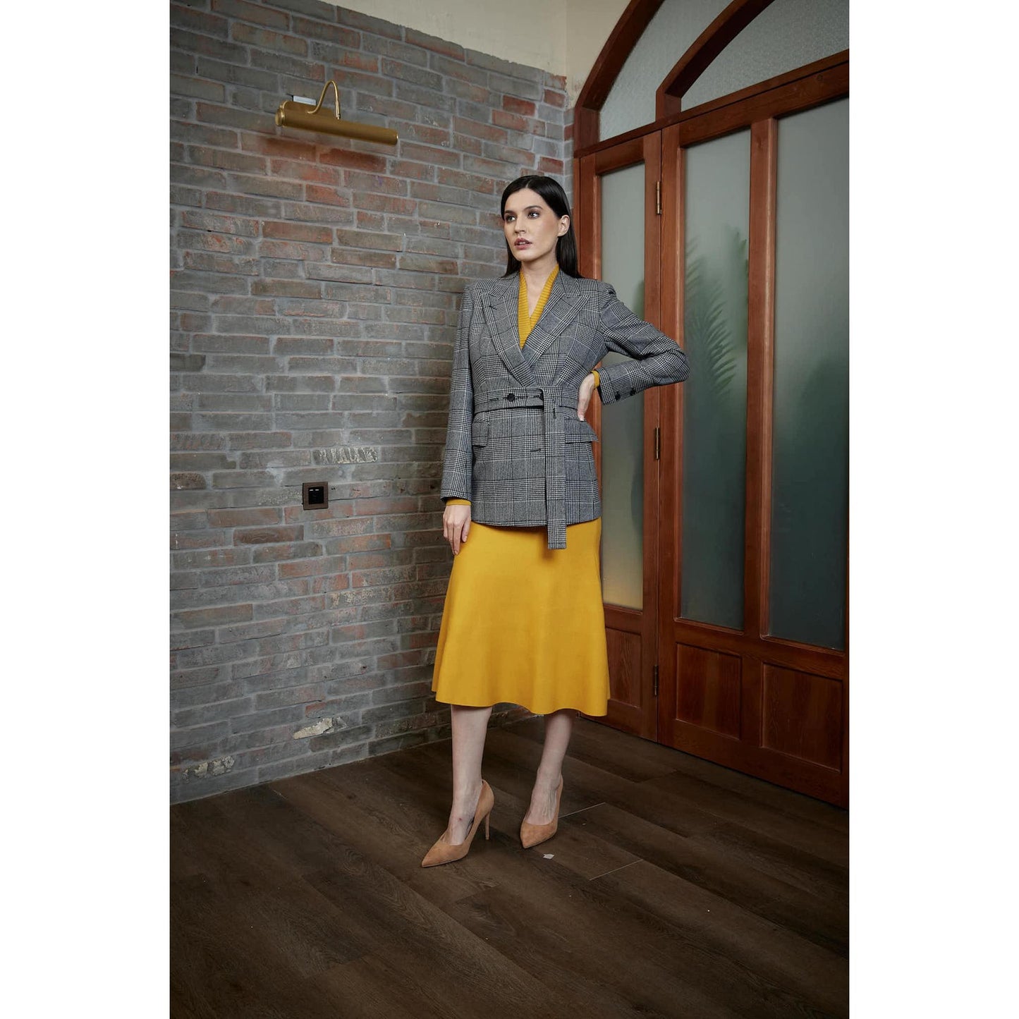 Women Almada Jacket - Double Breasted Jacket in Princess Check - Black