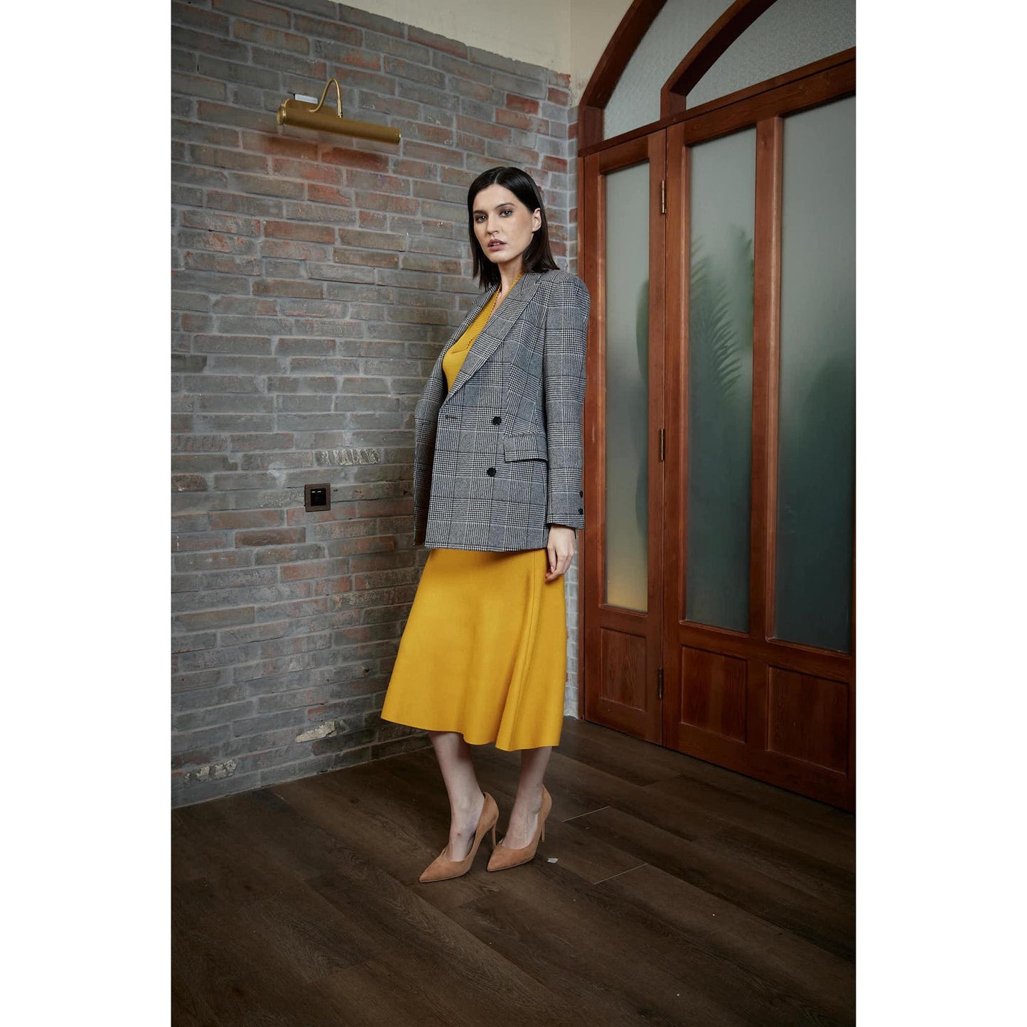 Women Almada Jacket - Double Breasted Jacket in Princess Check - Black