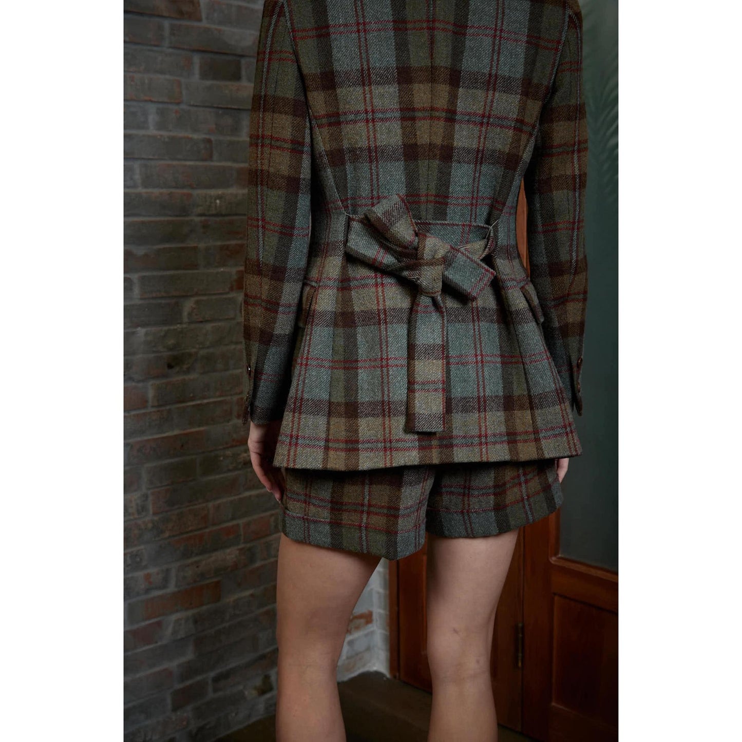 Women Almada Jacket - Double Breasted Tartan Jacket - Leaf Brown