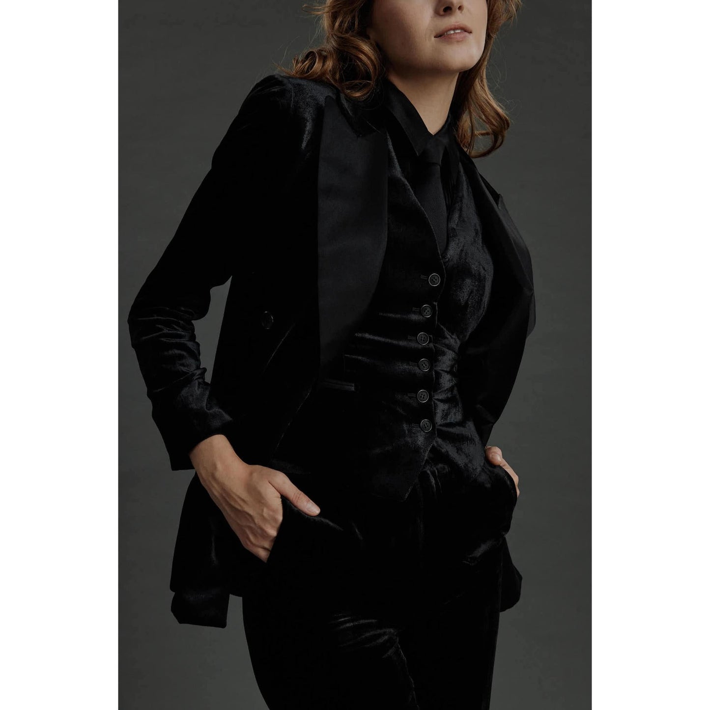 Women Amarante - Limited Edition Jacket - Double Breasted Velvet Jacket - Night Black
