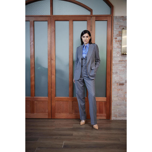 Women Amora Jacket - Classic Jacket in Pinstripe - Slate Grey