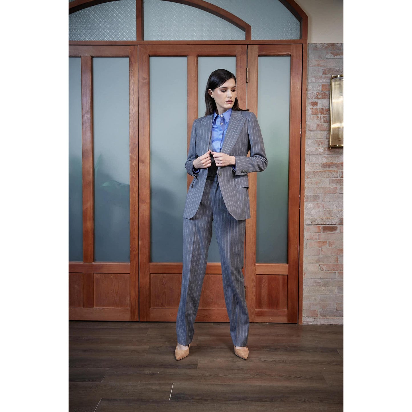 Women Amora Jacket - Classic Jacket in Pinstripe - Slate Grey