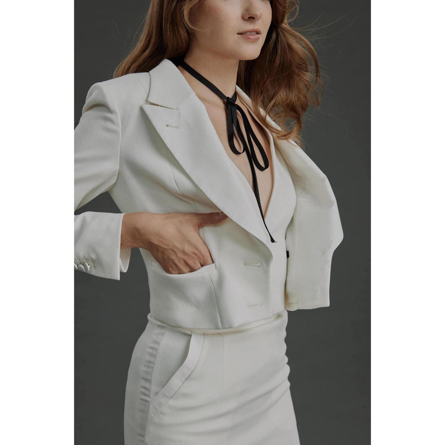 Women Barreiro - Limited Edition Jacket - Short Jacket in Wool Crepe - Daisy White