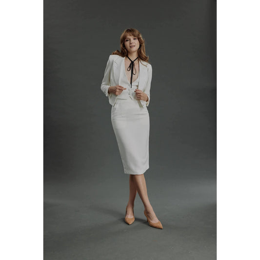 Women Barreiro - Limited Edition Jacket - Short Jacket in Wool Crepe - Daisy White