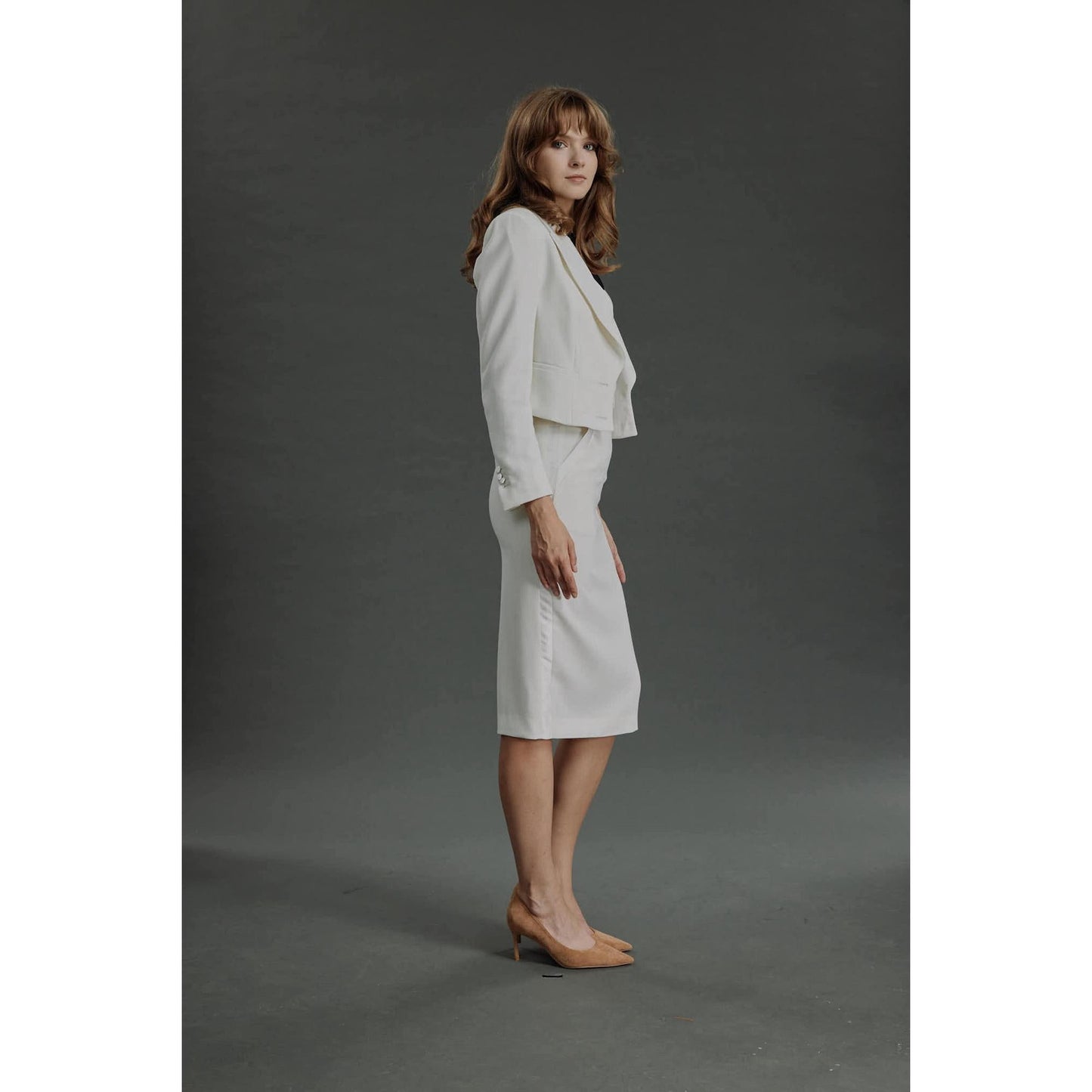 Women Barreiro - Limited Edition Jacket - Short Jacket in Wool Crepe - Daisy White