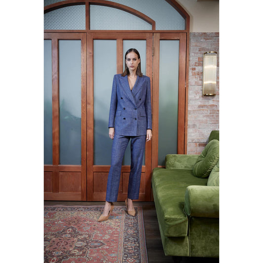 Women Bristol Jacket - Double Breasted Jacket Mini Check - Liberty Blue