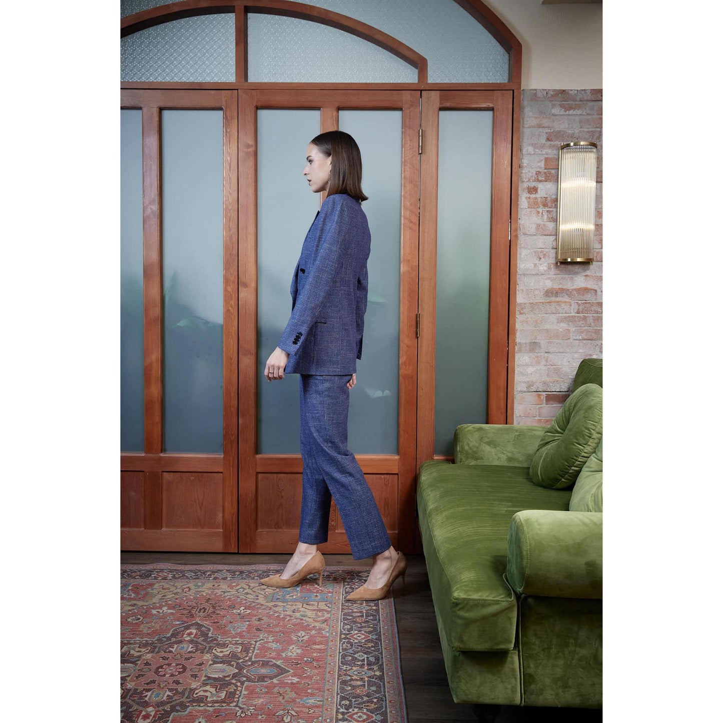 Women Bristol Jacket - Double Breasted Jacket Mini Check - Liberty Blue