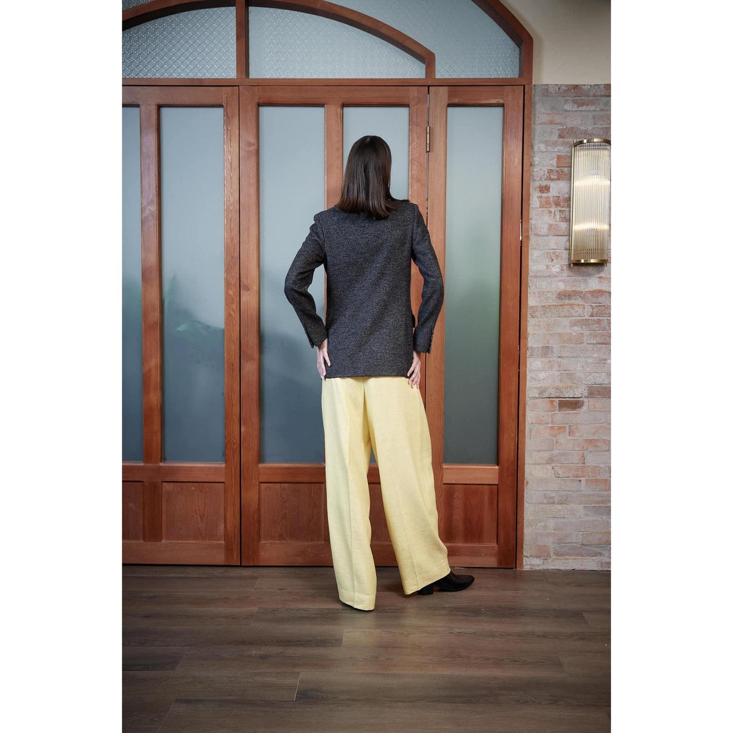 Women Bristol Jacket - Double Breasted Jacket in Bird'S-Eye - Two tone Charcoal