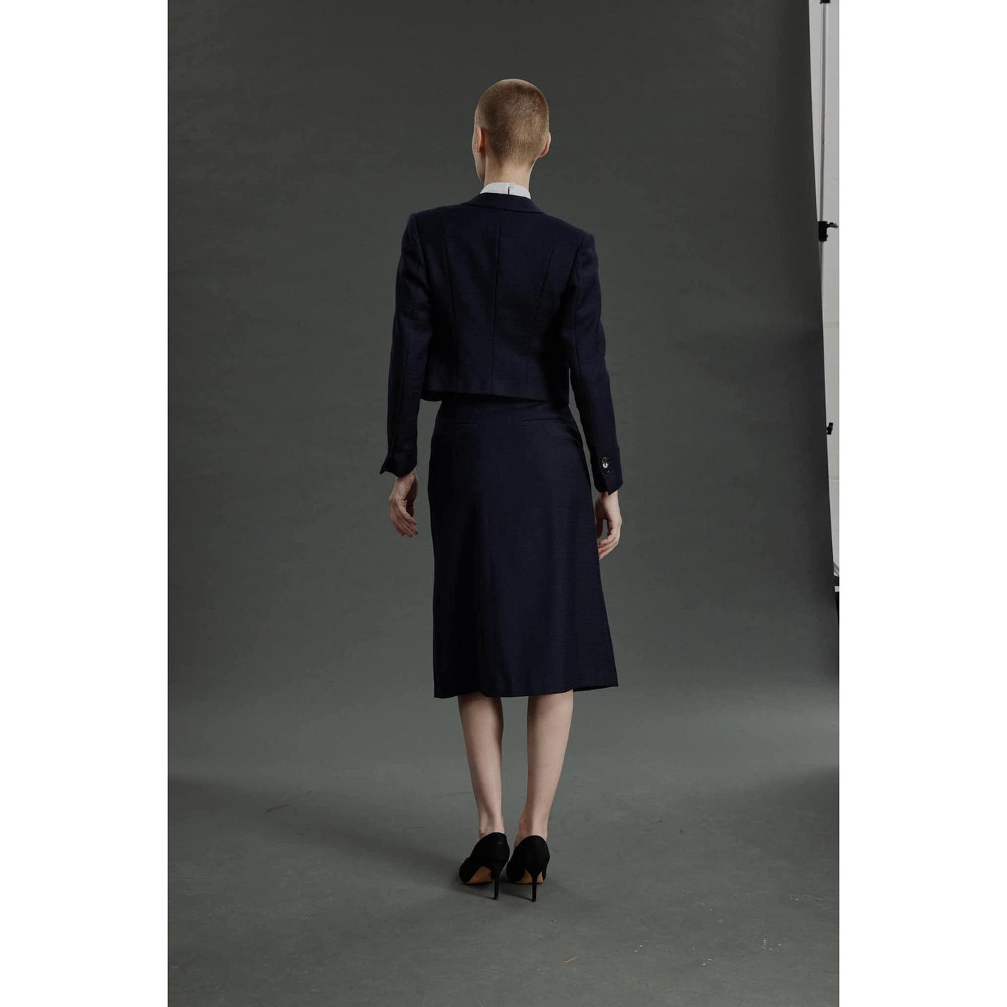 Women Barreiro Jacket - Short Jacket in Midnight Blue Basketweave Wool