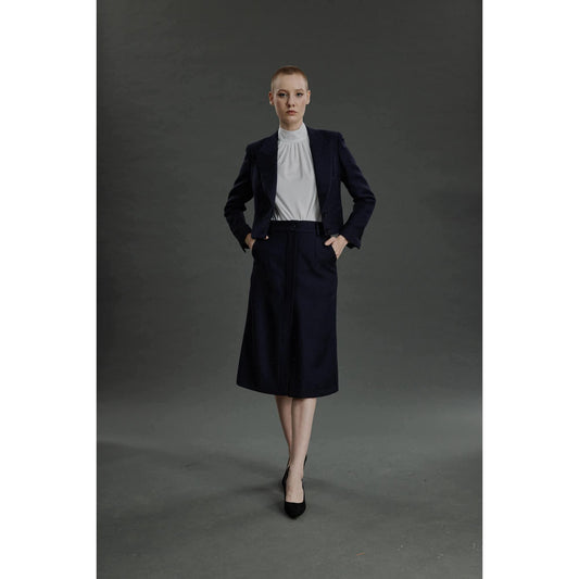Women Barreiro Jacket - Short Jacket in Midnight Blue Basketweave Wool